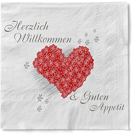Sovie HORECA Serviette Herzlich Willkommen | Tissue 33x33 cm 100 Stück | ideal für Hochzeit Veranstaltung Gastronomie