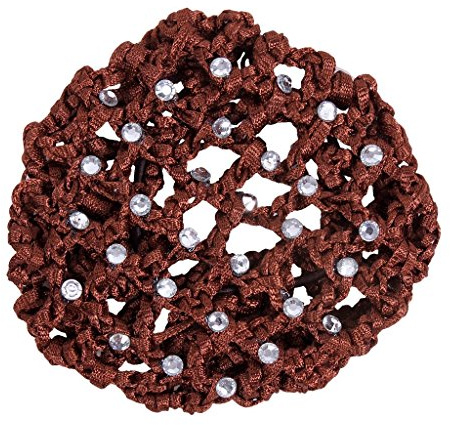 QHP Haarnetz Diamand mit Kunst-Perlen besetzt (Braun)