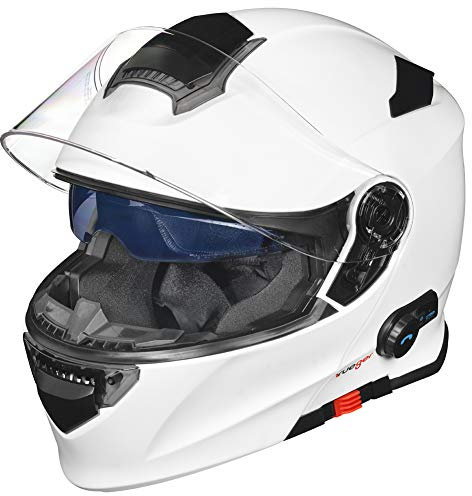 RS-983 Bluetooth Klapphelm Motorradhelm Conzept Motorrad Modular Helm rueger, Farbe:Matt Weiß, Größe:L (59-60)
