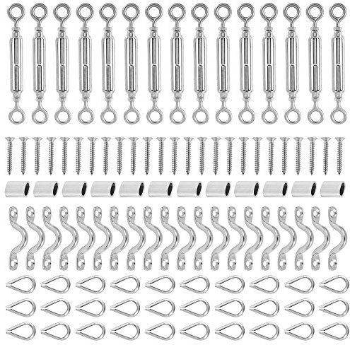 Lot de 15 kits de câbles robustes en acier inoxydable pour balustrade à poteaux en bois - Kit de balustrade avec câbles et tendeurs