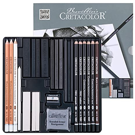 CRETACOLOR hochwertiges Künstlerset Black & White Box | 25-teiliges Zeichenset | im robusten Metalletui