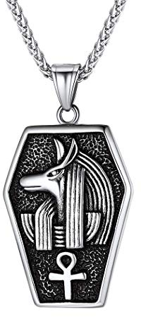 Suplight Damen Herren Ägyptisches Kette Ägypten Anubis Ankh Kreuz Anhänger Halskette Edelstahl 56+5cm Weizenkette Modeschmuck für Geburtstag Weihnachten