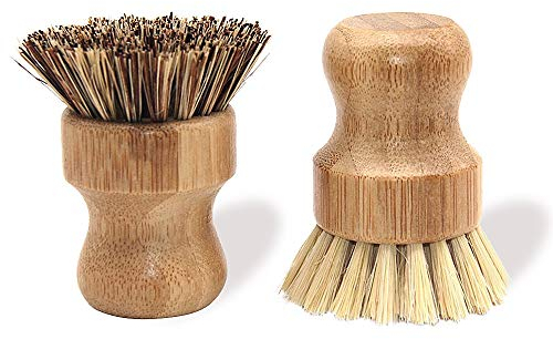 Natural Dish Scrub Brush 2 Piece Set,Made from 100% Natural Bristle,Plastic Free Dishes Scrub Brush for Dishes, Pot, Pans
