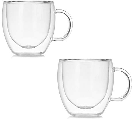 Marooma Juego de 2 tazas de café de vidrio, 150 ml, con aislamiento de doble pared, vasos de borosilicato resistentes al calor con asa para café, té, espresso, cerveza