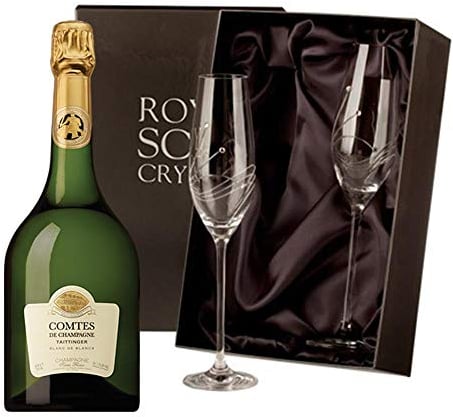 Taittinger Comtes Champagne with 2 Royal Scot Diamante Flutes 75cl 12.5% abv