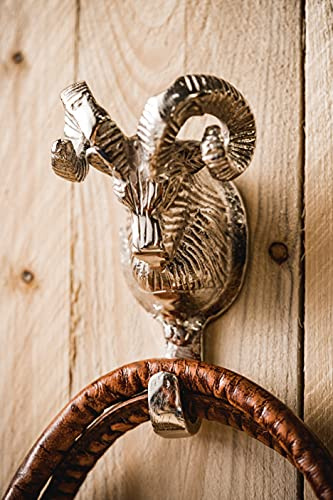 MichaelNoll Wandhaken Widderkopf aus Metall, Haken in Silber für die Wand, Garderobenhaken, Garderobe, Handtuchhalter Widder, 8,5x7x14 cm - 3er, 5er oder 10er Set (3)