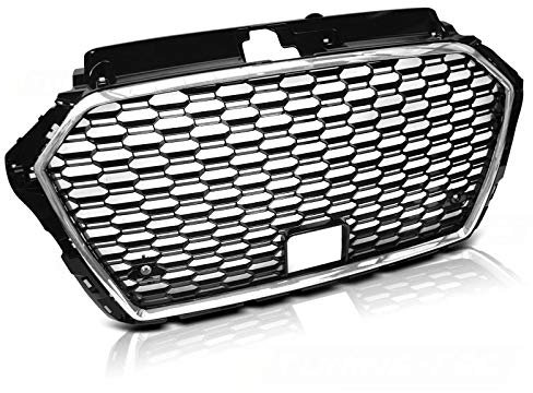 V-MAXZONE PARTS Griglia anteriore compatibile con Audi A3 8V Cabrio 2 porte 2017 2018 2019 2020 RS-62 Griglia anteriore centrale sportiva griglia a nido d'ape cromata nera