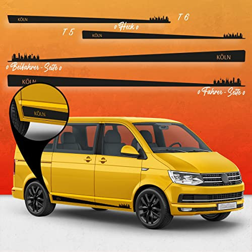 Auto-Dress Seitenstreifen Aufkleber Set/Dekor passend für VW T4, T5 & T6 Bus - Motiv: Skyline Stadt Köln Original (151 Olympic, Langer Radstand)