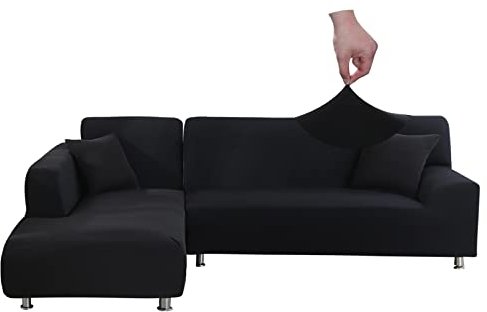 Jaotto Sofa Überwürfe Sofabezug Elastische Spandex Stretch Sofabezüge Couchbezug für L-Form Sofa Universal Waschbar Sofaüberwurf 2er Antirutsch(2 Sitzer+3 Sitzer,Schwarz)