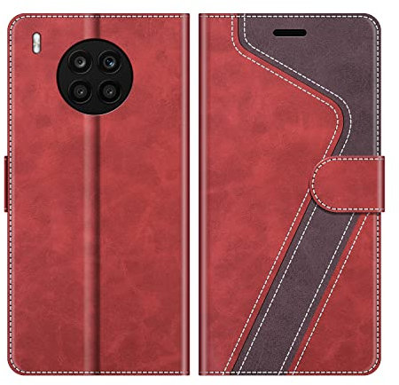 MOBESV Coque pour Honor 50 Lite, Housse en Cuir Magnétique Fonction Stand Étui pour Honor 50 Lite, Élégant Rouge