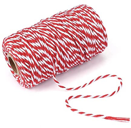 Keptfeet Ficelle Rouge et Blanche, 328 Pieds 100 Boulanger en Coton Parfaite pour la pâtisserie, la boucherie, l'artisanat et l'emballage Cadeaux Noël Décoration Scrapbooking