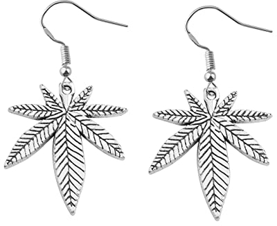 MYSOMY Boucles d'oreilles pendantes en forme de feuille de marijuana pour femme avec carte de marijuana, Zinc (Sterling-Silber)