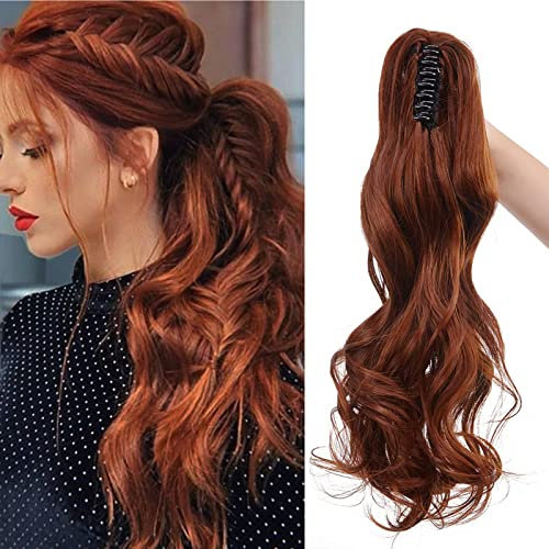 SEGO 45cm Pferdeschwanz Haarteil Ponytail Zopf Haarverlängerung Clip in Extensions Hair Piece Voluminös Synthetik Haare Gewellt mit Butterfly-Klammer Kastaniebraun