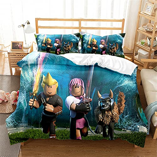 Ste-X Roblox Bettbezug-Sets Mit Fadenzahl 200, 100% ägyptische Baumwolle, Hotelqualität, Ultraweicher, Antiallergischer Luxus (135x200cm,Roblox 02)