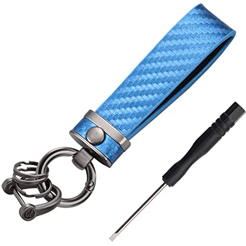 Pwsap Auto Schlüsselanhänger, Schlüsselringe Schlüsselbänder für Herren, Premium Kohlefaser Schlüsselanhänger, Universal Leder Key Fob, Anti Verlust D Ring, Geschenk für Vater Freund Familie