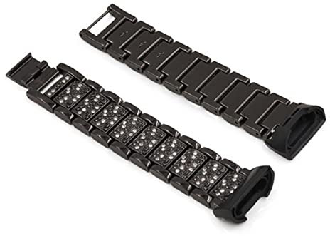 ALMVIS Edelstahl Armband Fit for Fitbit Ladung 3/4 Armband Smart Watch Ersatz Armband Durable Metallband mit Diamant(Black,Charge 4)