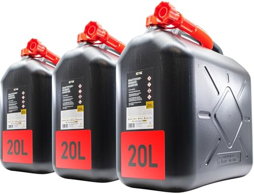 KOVA® 3x Benzinkanister 20L SCHWARZ Dieselkanister Reservekanister Kraftstoffkanister 20 Liter Wasserkanister für Benzin Diesel Wasser AdBlue Auswahl: 5 10 10L ltr 5L 20-Liter-Kanister & Außgießer