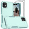 for iPhone 11 Case, 3 in 1 Military Grade Anti Drop Shockproof Dual Layer Silicone Rubber Bumper+Hard Plastic Hybrid Protective Phone Case for Apple iPhone 11, Turquoise