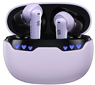 Black Shark Wireless Earbuds with Charging Case, Bluetooth 5.1 Headphones with Microphone for iPhone/Android, Music & Gaming Dual Model, IPX5 Waterproof, Emoji LED Light 24Hrs Playtime In Ear, Purple