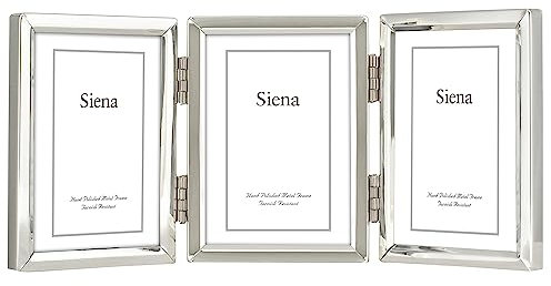 Siena Bilderrahmen mit schmaler Bordüre, anlaufgeschützte Oberfläche, perfekter Bilderrahmen für jeden Beistelltisch, Credenza, Regal oder Nachttisch, silberfarben, 5 x 7,6 cm, dreifach