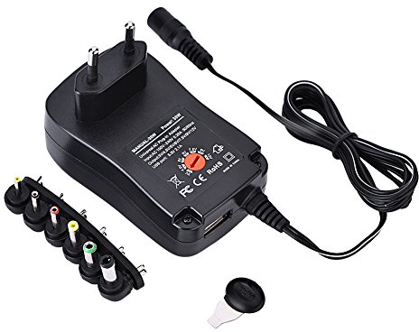 KIMISS Adaptateur Secteur Universel AC DC Noir Adaptateur Secteur AC DC Alimentation 5V 2.1A Port USB 6 Embouts 30W 3V 4.5V 5V 6V 7.5V 9V 12V Us