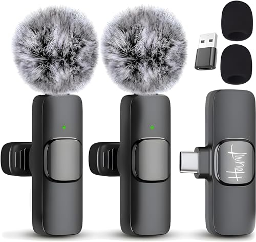 Houmt Wireless Microphone for iPhone 15 USB-C Compatible with Samsung s24 & iPhone 15 Series - Wireless Lavalier Microphone for Android - USB C Microphone for Video Recording and Tiktok (2 in 1)