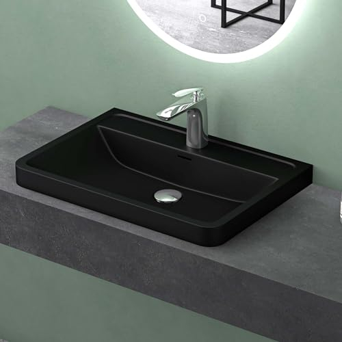 Mai & Mai Colossum08 - Lavabo para baño (90 cm, rectangular, con rebosadero y orificio para grifo), color negro mate