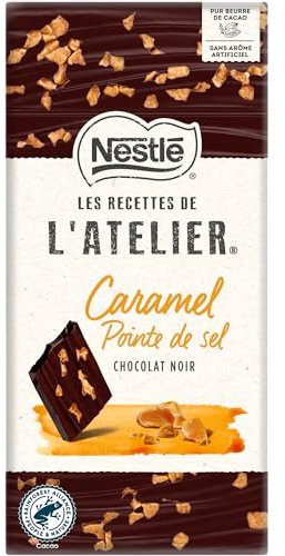 Nestlé Les Recettes de L'Atelier - Tablette Chocolat Noir Caramel Pointe de Sel - 100g