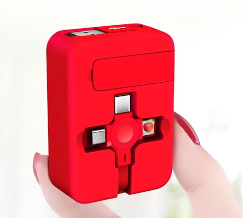 Wayzu® 4 in 1 Retractable Multi Charging Cable With Phone Holder - Type C, iP, Android, Micro USB - Data Transfer and 3 Way USB Charger Cord