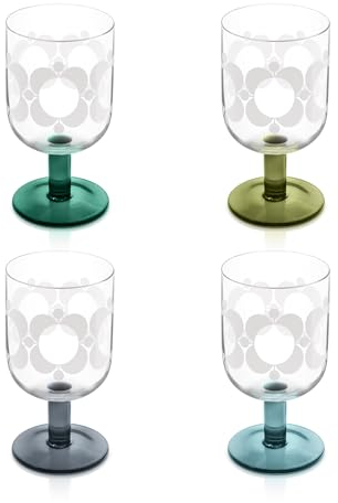 Orla Kiely Atomic Flower Wine Glasses Green Shades - Set of 4