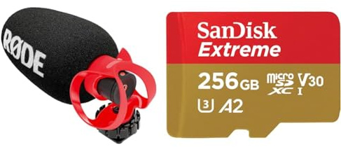 RØDE VideoMicro II Ultra-Compact On-Camera Shotgun Microphone for Recording Audio with a Camera & SanDisk 256GB Extreme microSDXC card + SD adapter + RescuePRO Deluxe, up to 190MB/s