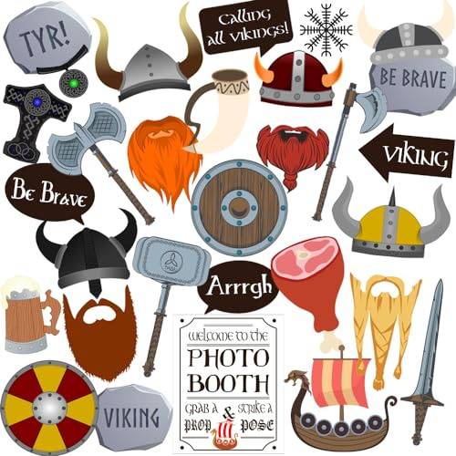 Viking-Fotokabinen-Requisiten, 30 Stück Wikinger-Party-Dekorationen, Htabiol nordische Party-Dekorationen, nordische Themen-Foto-Requisiten, geeignet für nordische Schiff-Themen-Geburtstagsdekoration
