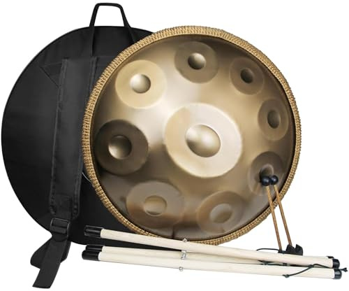TAKUNE Handpan 9 Töne 440 Hz, 22 Zoll Anfänger Handpan Instrument, Handgemacht D-Moll Harmonische Percussion, Ideal Für Klangheilung, Persönliche Meditation, Yoga, Mit Handpan Ständer, Handpan Case