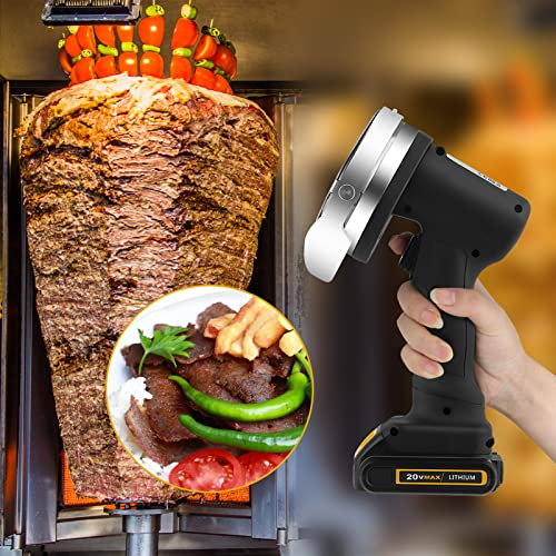 MLUENF Barbecue Elettrico, Coltello Kebab Turco Elettrico Professionale Senza Fili, Coltello Doner Kebab Automatico, Affettatrice Kebab Elettrica con Taglio a 2 Lame, Spessore Regolabile 8Mm