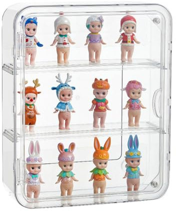 AAABOX Puppen Vitrine Hängend Acryl Transparente mit Tür ,32x26x9cm Vitrinenschrank Schaukasten mit Ständer für Funko Pop Modellautos MiniFiguren Sammelfiguren