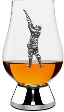 English Pewter Company Wee Glencairn Whisky Glass 70ml with Pewter Shooting Hunting Badge and Base [WGP043]