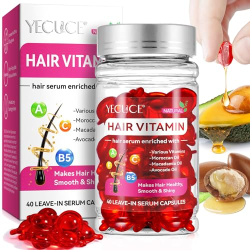 Olio Vitaminico per Capelli Crespi e Danneggiati, Siero per Trattamento dei Capelli con Olio Argan, Vitamina A, C, E e Pro Vit. B5 per Cura dei Capelli Secchi - 40 Rosso