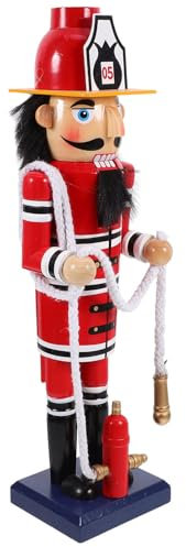 MAGICLULU Figura Dello Schiaccianoci Del Pompiere Tradizionale Pupazzo Di Schiaccianoci Di Natale In Legno Carino Bambola Dello Schiaccianoci Del Pompiere Per Centrotavola Da Tavolo Di
