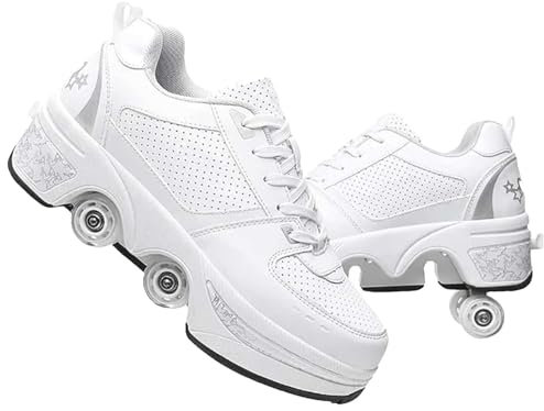 Shoes with Wheels for Boys Girls,Roller Skate Shoes 2-in-1 Roller Skates and Trainers Sports Shoes Running Shoes Adjustable Quad Roller Skate for Women,Men and Teenagers