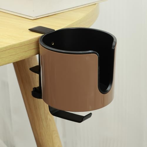 Sutowe Table Cup Holder with Headphone Hanger 2 in 1 Under Desk Headphone Stand Hook with Desk Side Drink Cup Holder ClipAdjustable Coffee Mug Holder Gaming Desk Accessories(brown)