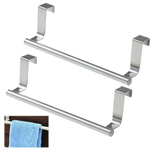 2 Piezas Toallero Colgante para Puerta de Cocina Sin Taladro, 23.7cm Toallero Puertas de Acero Inoxidable, Toallero Colgante para Puerta con Tiras Resistentes a los Arañazos, para Baño y Dormitorio