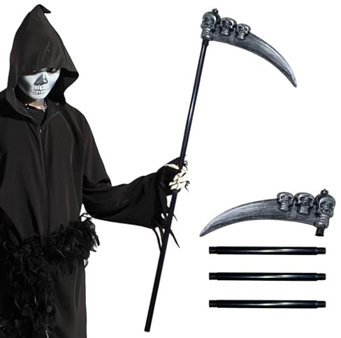 Falce Morte Staccabile, Falce Halloween 90 cm, Armi Halloween, Falce di Plastica Riutilizzabile per Halloween Carnevale Cosplay Costume Accessorio