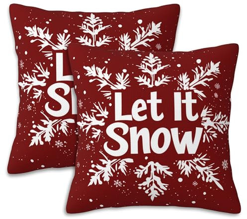 Naqiuli Dekokissenbezüge mit Aufschrift Let It Snow, 45,7 x 45,7 cm, 2 Stück, Weihnachtsdeko-Kissenbezüge für Schlafzimmer, Wohnzimmer, Sofa, Bauernhaus