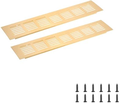 sourcing map Rectangle Ventilation Grille, Aluminum Alloy Mesh Air Vent Cover Louvered Ventilation Cover with Mounting Screws for Cabinet Shoe Closet (300x60mm/12x2, Gold Tone)