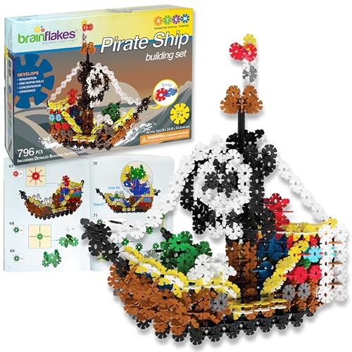 Brain Flakes Pirate Ship Building Set with Detailed Step by Step Instructions Booklet - 796 Pieces