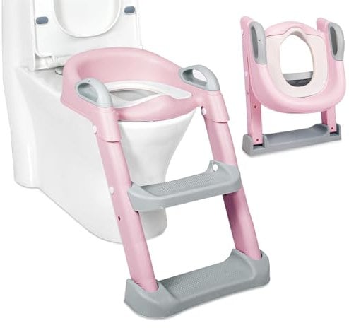 Potty Training Ladder Toilet Seat for Kids – Adjustable Step Ladder, Non-Slip, Safe, Comfortable, BPA-Free – Perfect Toddler Toilet Seat for Potty Training – Fits Most Standard Toilets