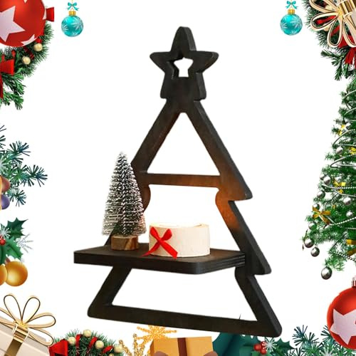 Weihnachts-Wandregal, Holz, Weihnachtskerzen-Wandregal – Boho-Wandaufbewahrung, Weihnachtsbaumregal für Schlafzimmer, Wohnzimmer