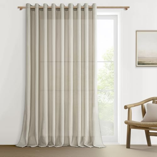 MRTREES 1 Pièce Rideaux Voilage Beige en Lin Semi-Transparent Grande Largeur 300x240cm Voilages Intérieurs Rideau Voile à Oeillets pour Porte Fenetre Salon Chambre Cuisine Salle a Manger
