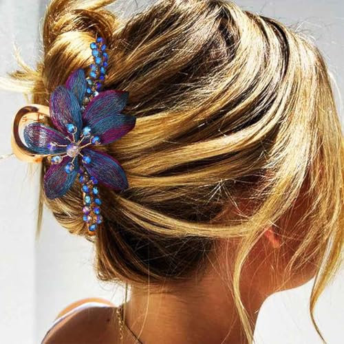 Reaky Fermaglio per capelli a forma di fiore in metallo dorato con strass, accessori per capelli da donna