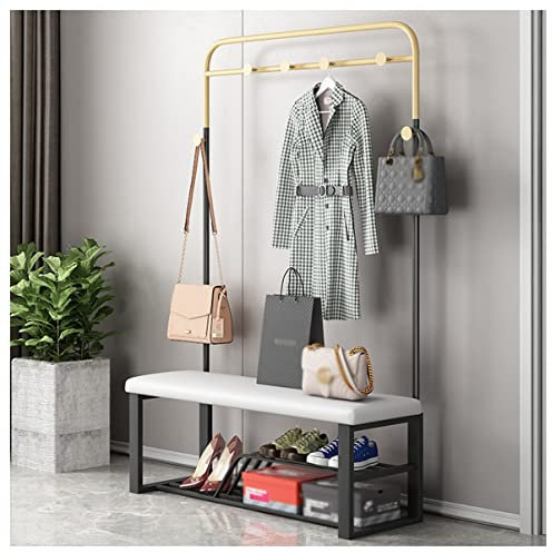 Exquisite Kleiderstange Garderobe Schuhbank Flur Baum 3 in 1 Design Schuhregal mit Sitzkissen 7 Haken Metallrahmen für Eingang Wohnzimmer